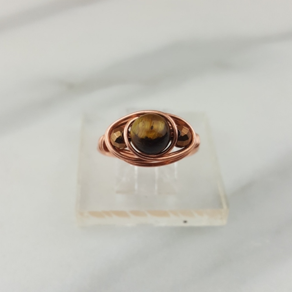 Anxiety🌟Tiger's Eye Hematite Copper Dainty Ring - Picture 6 of 7